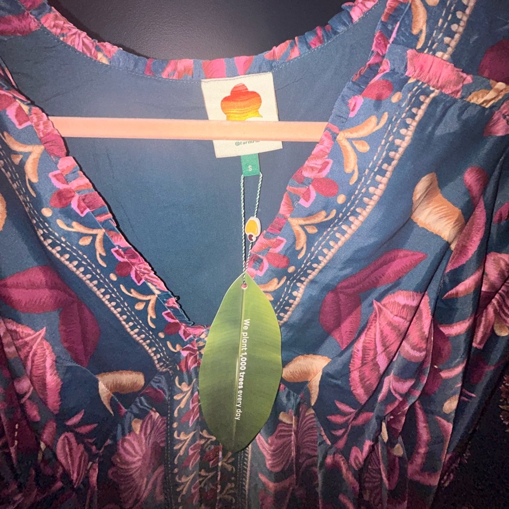 Farm Rio Teal Seashell Tapestry Lenzing™ Ecovero™ Viscose Mini Dress S - Picture 13 of 15